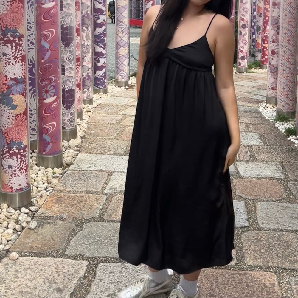 Aritzia Satin Black Midi Dress